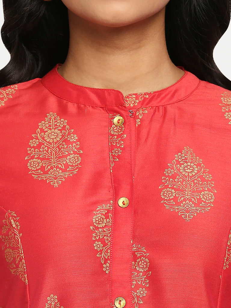 Women's Fucshia Art Silk Printed Kurta