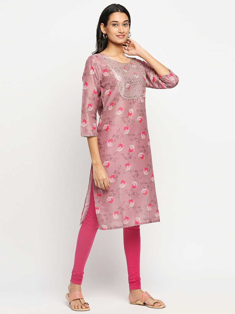 Women's Magenta Art Silk Printed Kurta