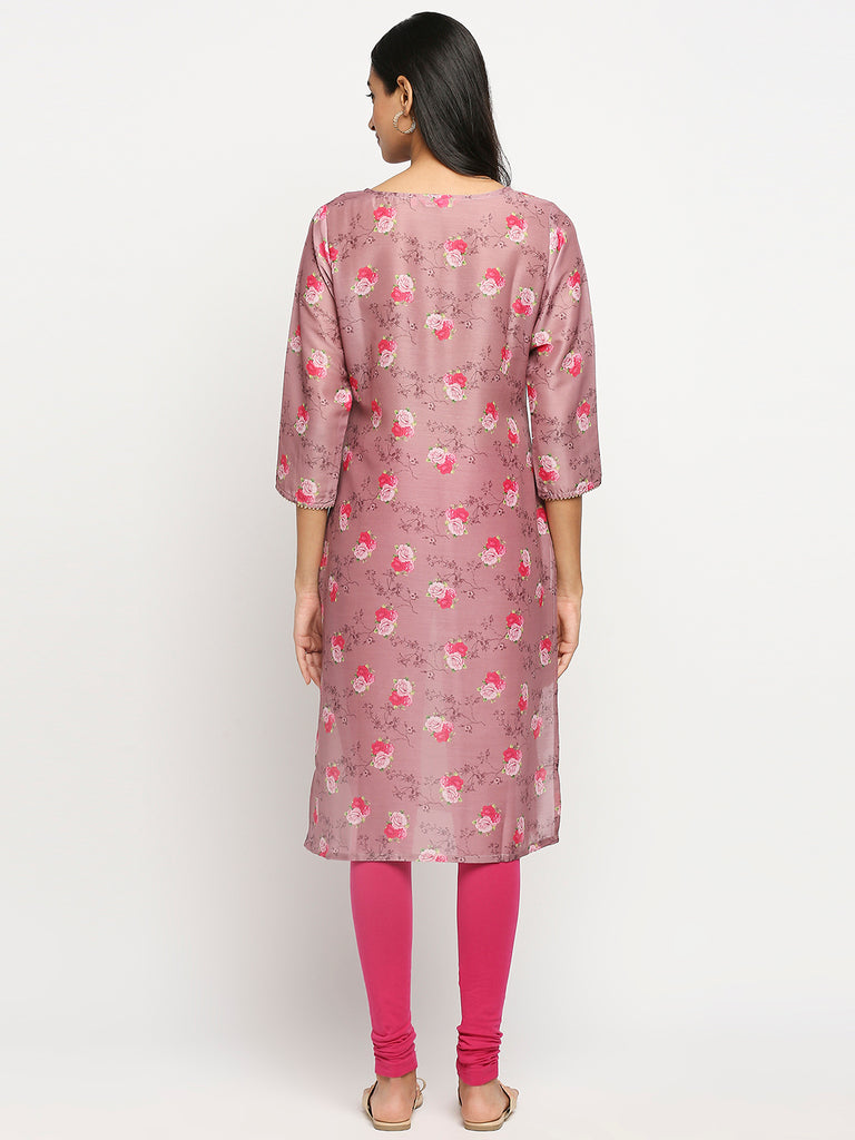 Women's Magenta Art Silk Printed Kurta