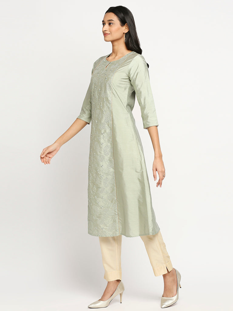 Women's Mint Art Silk Printed Kurta
