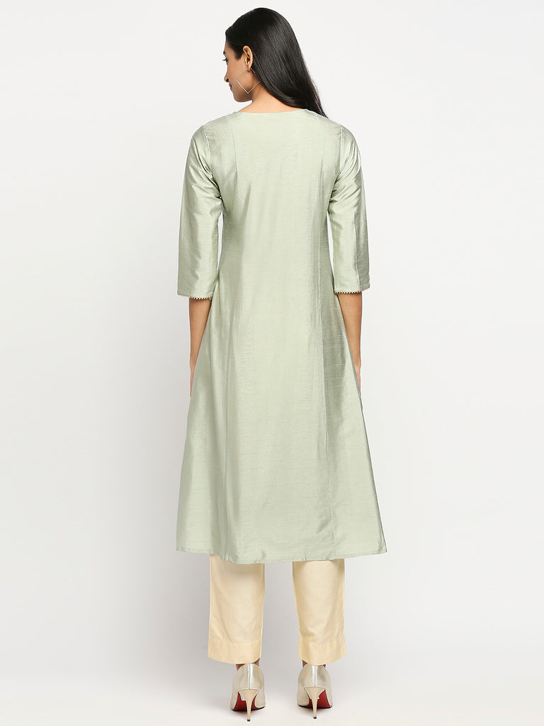 Women's Mint Art Silk Printed Kurta