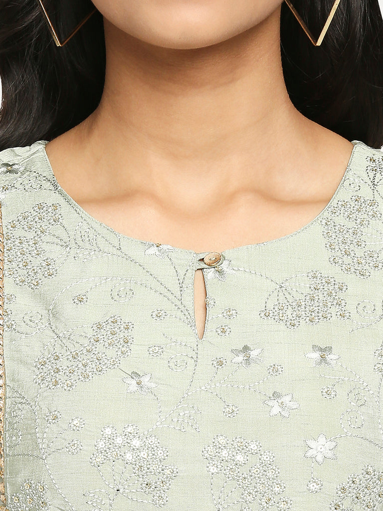 Women's Mint Art Silk Printed Kurta