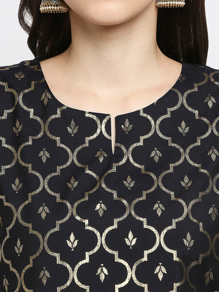 Women's Black Silk Blend Printed Top
