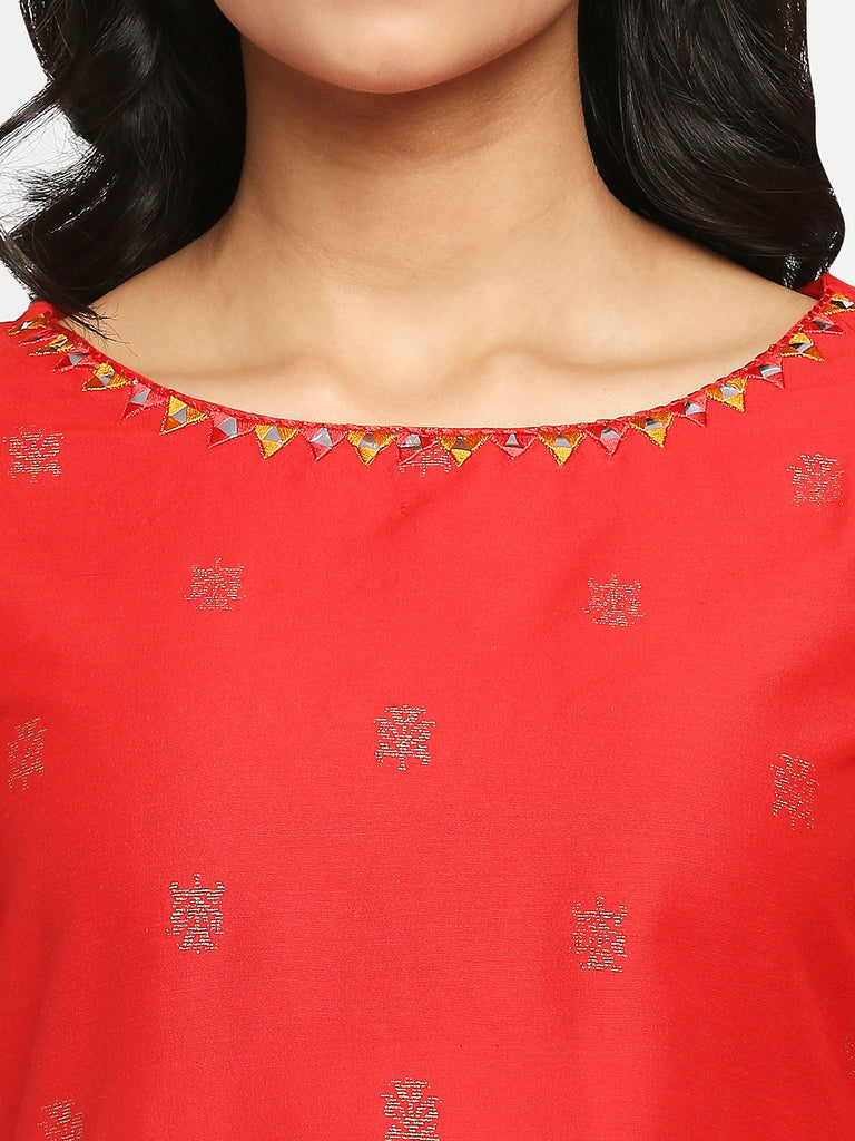 Women's Maroon Blended Printed Kurta