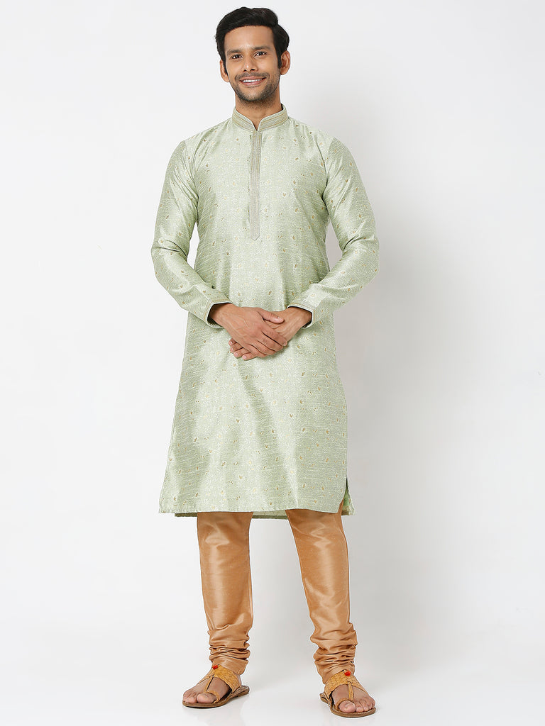 Men's Pista Polyester Floral Kurta & Pyjama Sets