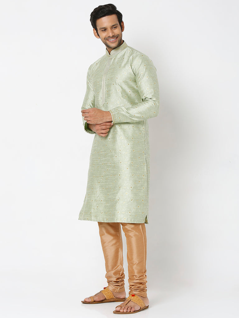 Men's Pista Polyester Floral Kurta & Pyjama Sets