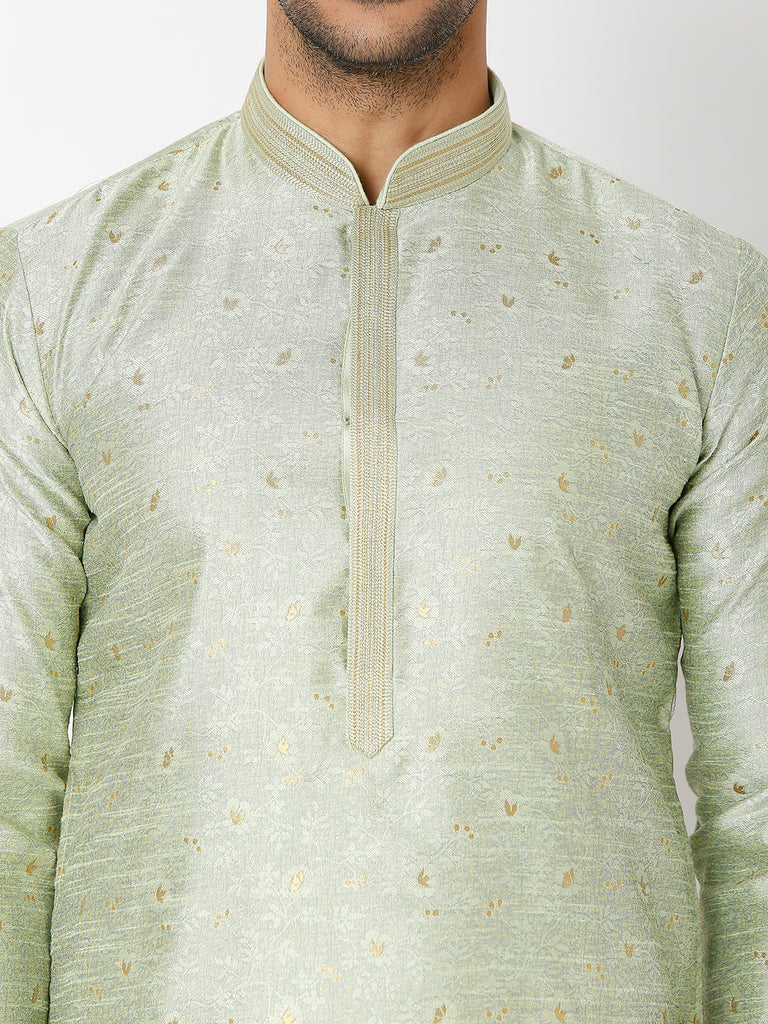 Men's Pista Polyester Floral Kurta & Pyjama Sets