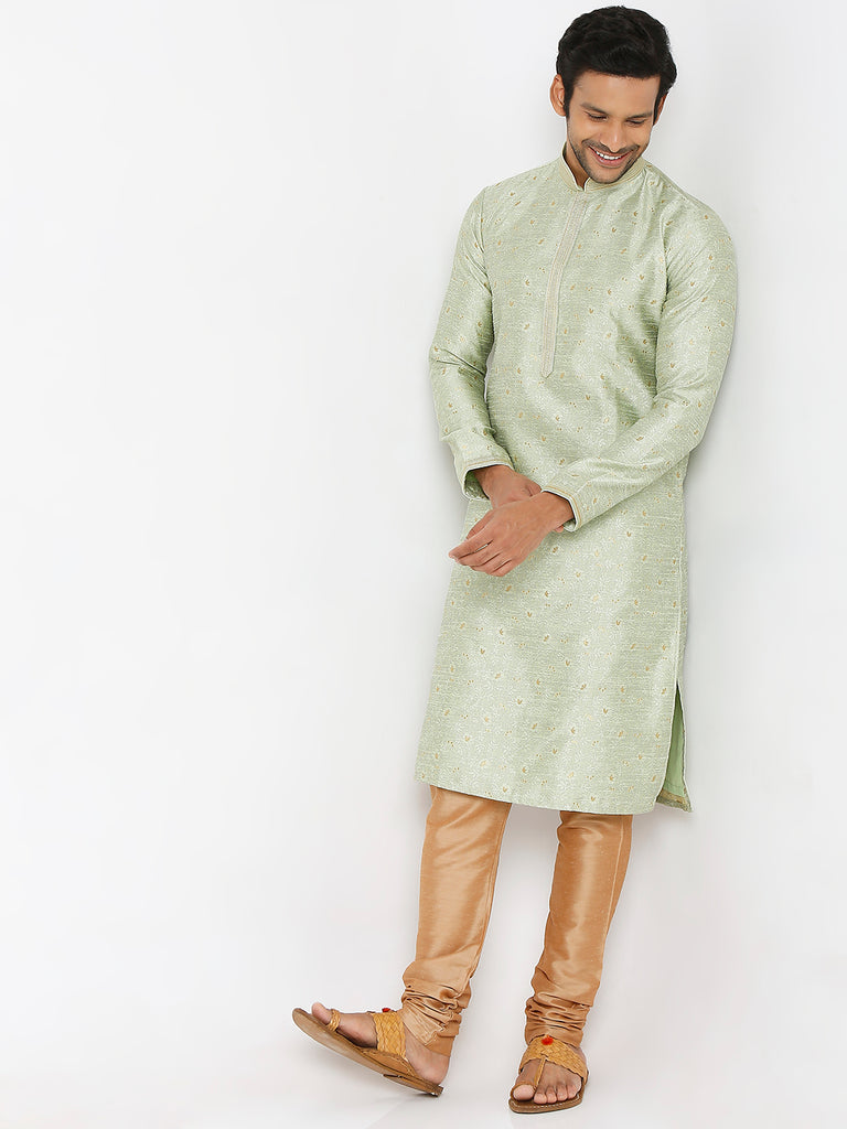Men's Pista Polyester Floral Kurta & Pyjama Sets