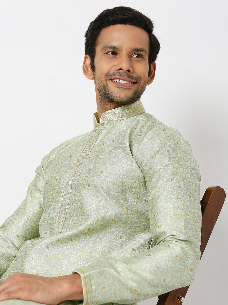 Men's Pista Polyester Floral Kurta & Pyjama Sets