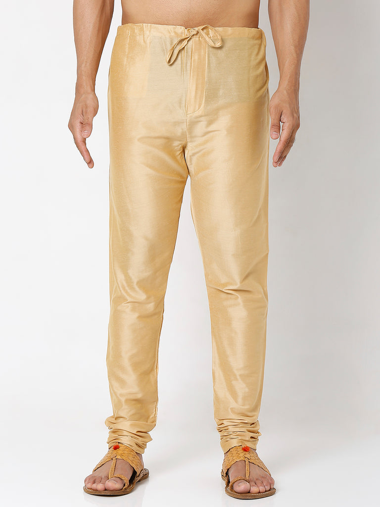 Men's Peach and Yellow Polyester Froral Kurta & Pyjama Sets
