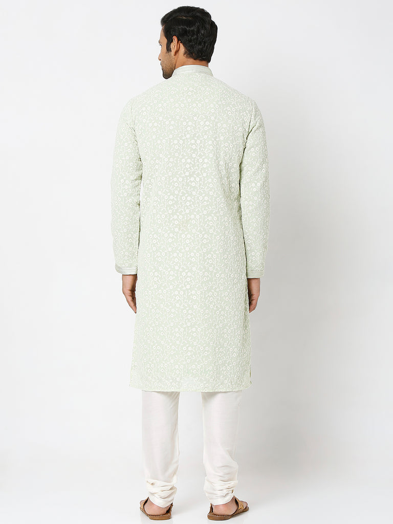 Men's Pista Polyester Floral Kurta & Pyjama Sets