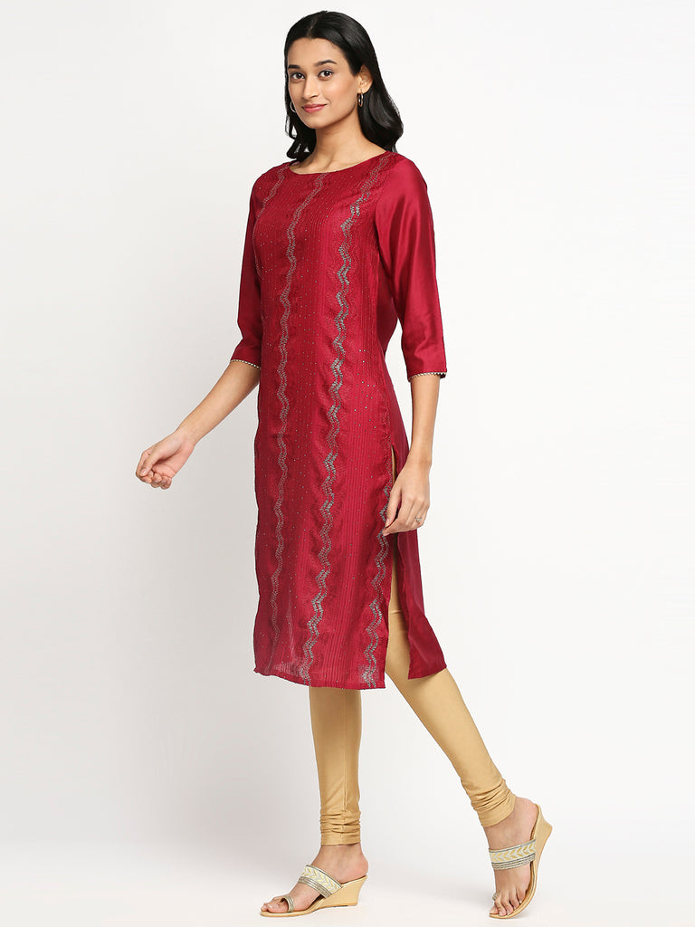 Women's Fucshia Art Silk Printed Kurta