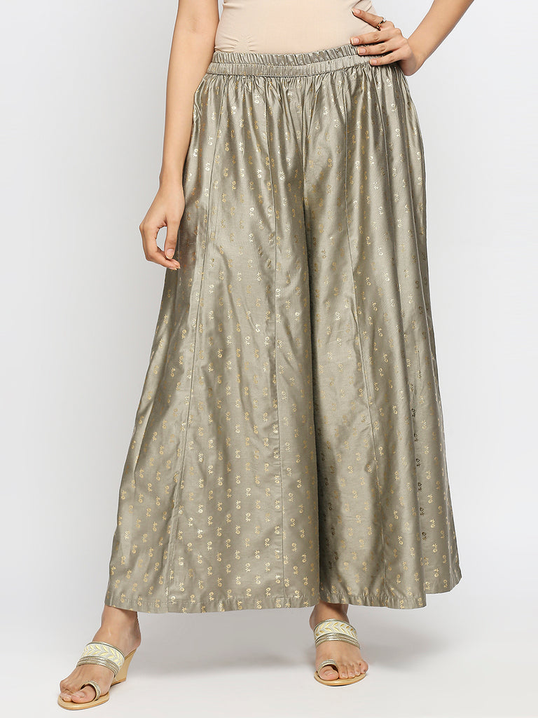 Women's Grey Art Silk Printed Salwar Kurta Dupatta