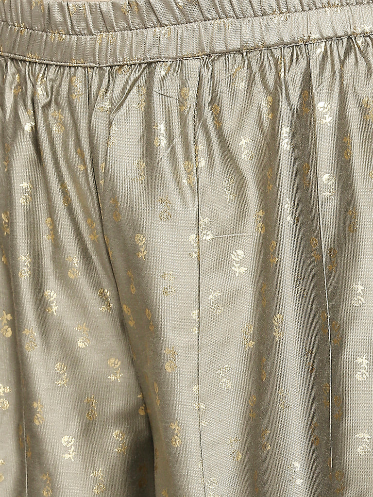 Women's Grey Art Silk Printed Salwar Kurta Dupatta