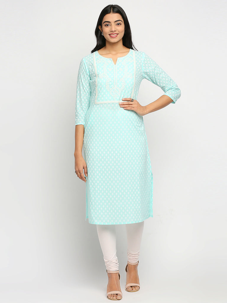 Women's Sea Green Cambric  Kurta