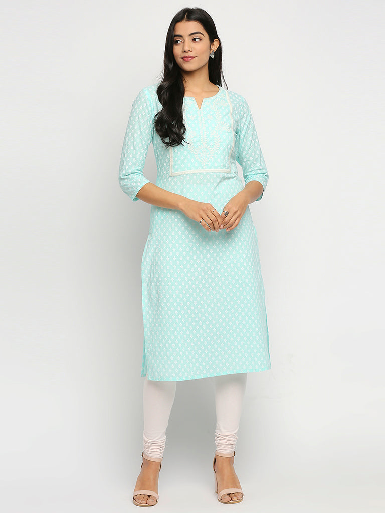 Women's Sea Green Cambric  Kurta