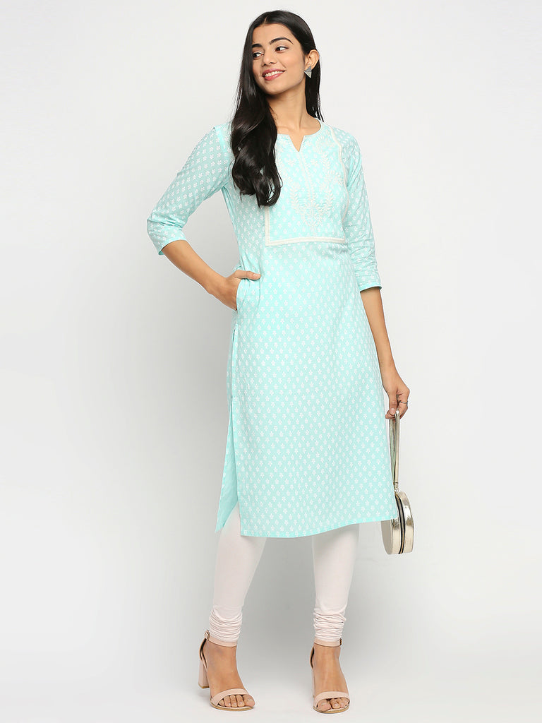 Women's Sea Green Cambric  Kurta