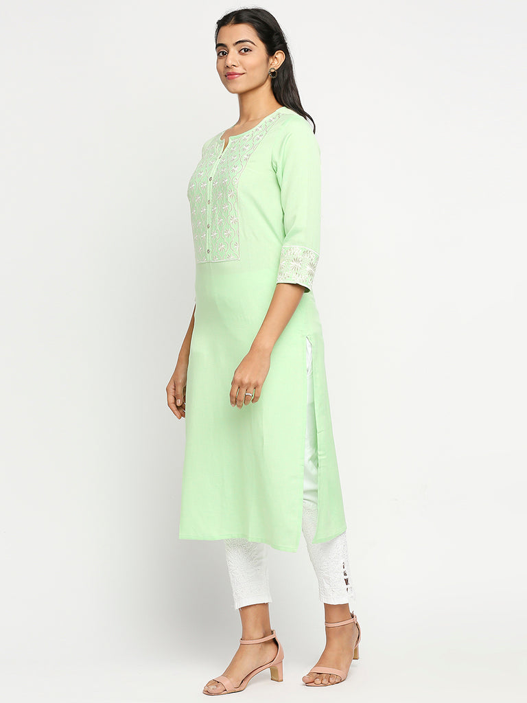 Women's Pista Green Rayon Flax  Kurta