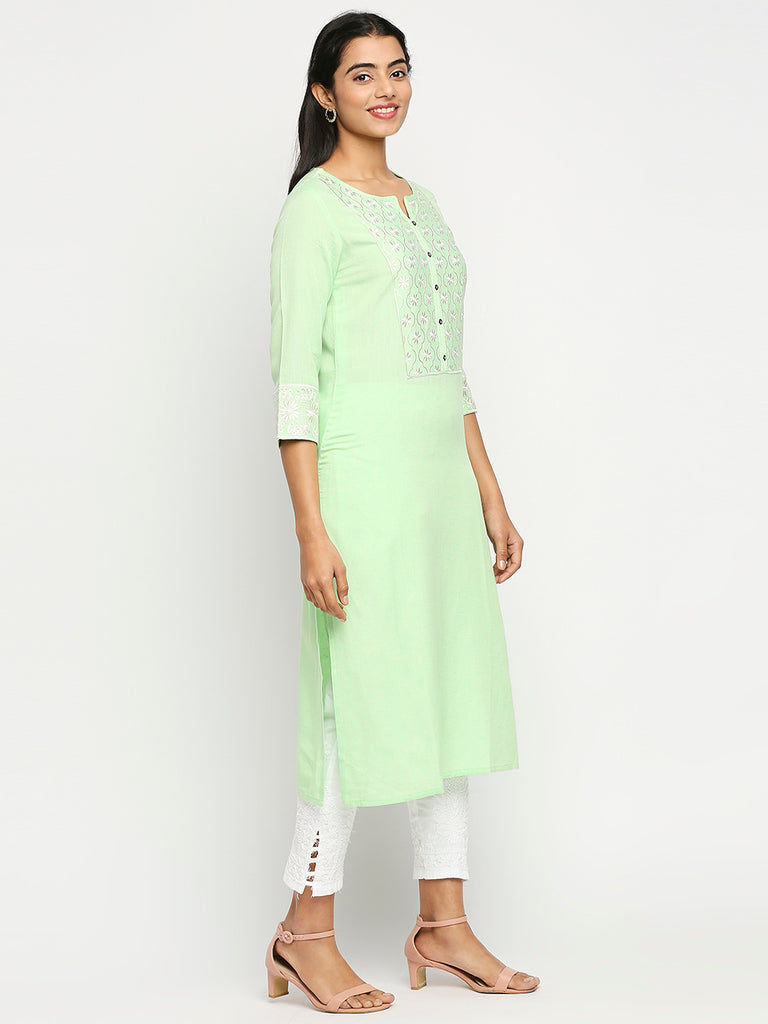 Women's Pista Green Rayon Flax  Kurta