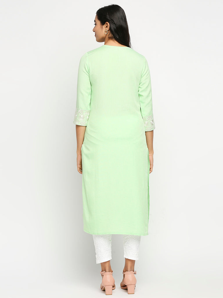 Women's Pista Green Rayon Flax  Kurta