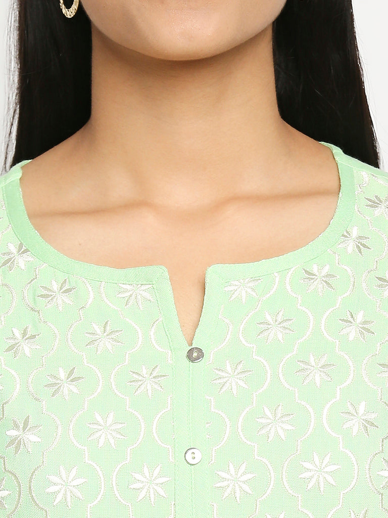 Women's Pista Green Rayon Flax  Kurta