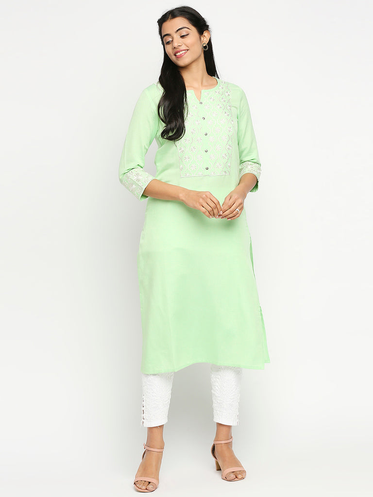 Women's Pista Green Rayon Flax  Kurta