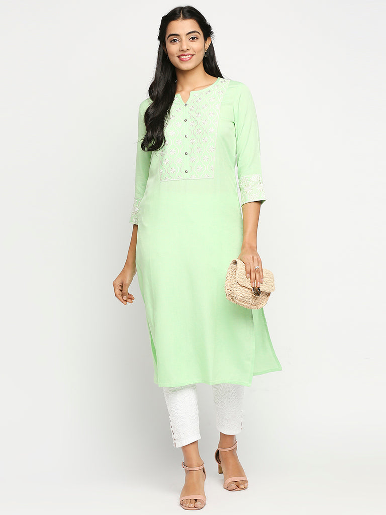 Women's Pista Green Rayon Flax  Kurta