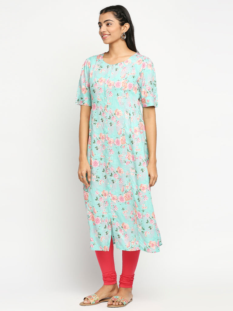 Women's Green Rayon  Kurta