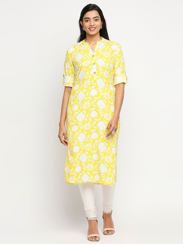 Women's Yellow Rayon  Kurta