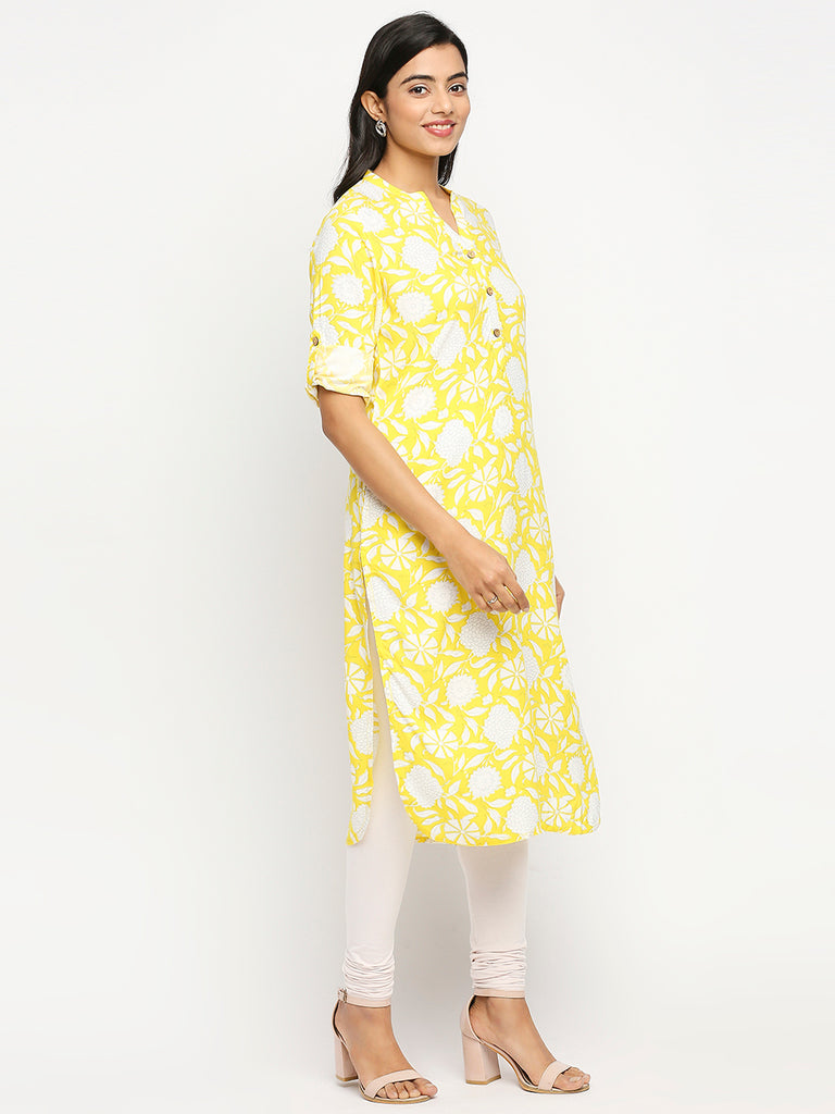Women's Yellow Rayon  Kurta