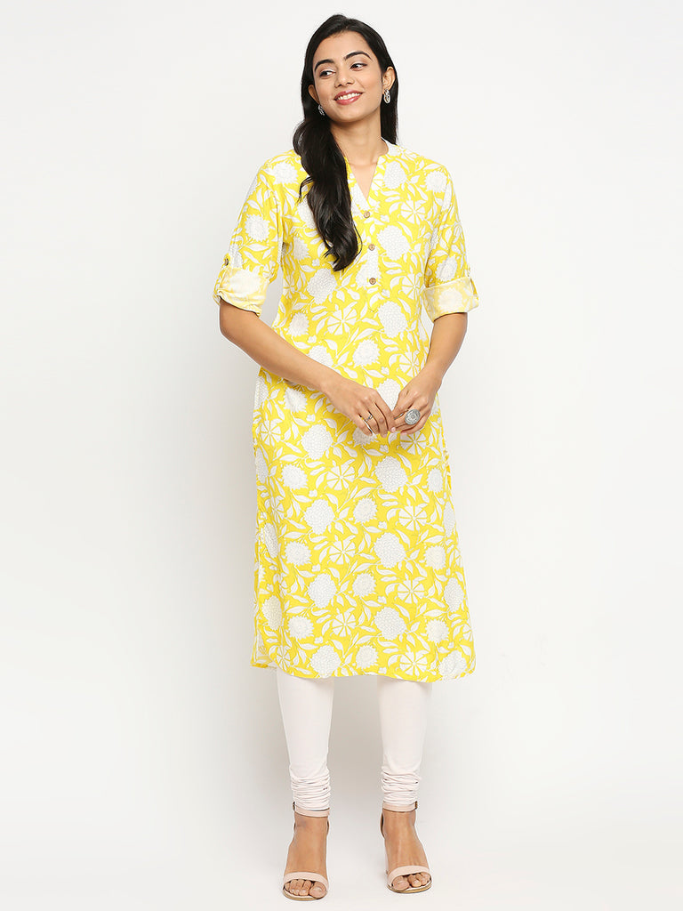 Women's Yellow Rayon  Kurta