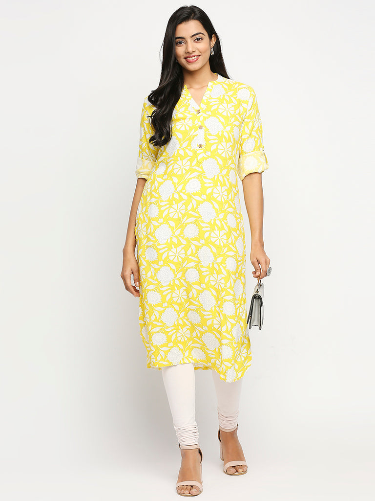 Women's Yellow Rayon  Kurta
