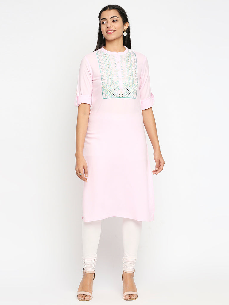 Women's Pink Rayon  Kurta