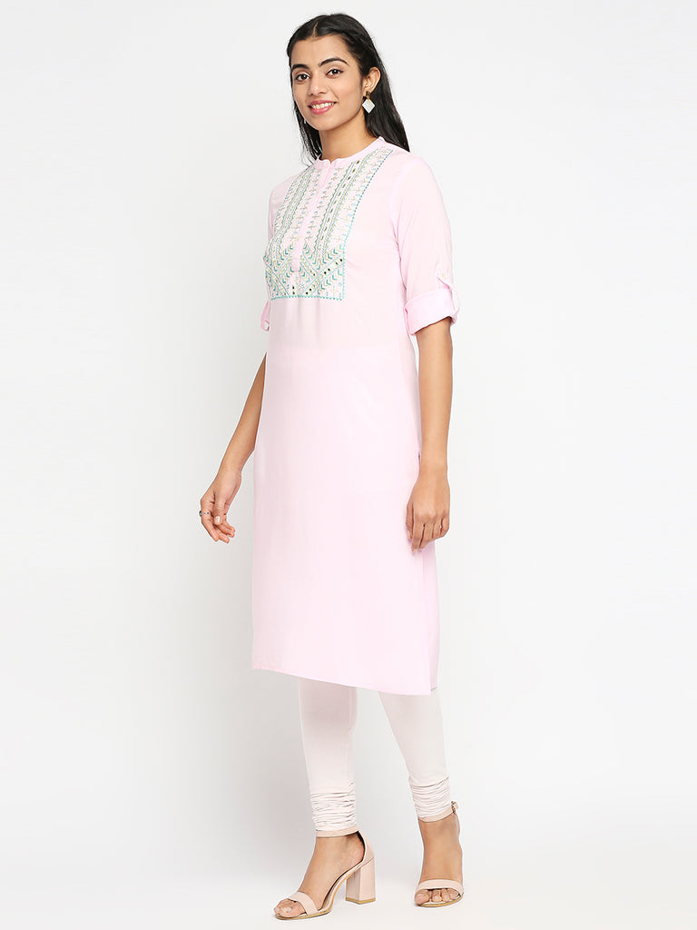 Women's Pink Rayon  Kurta