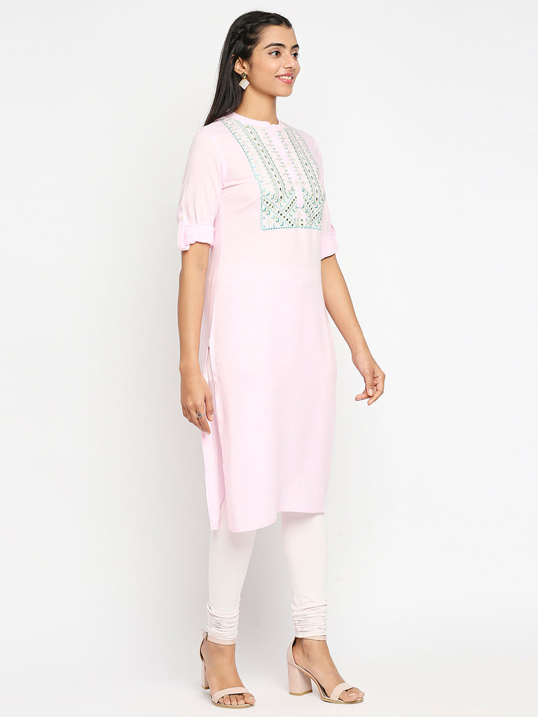 Women's Pink Rayon  Kurta