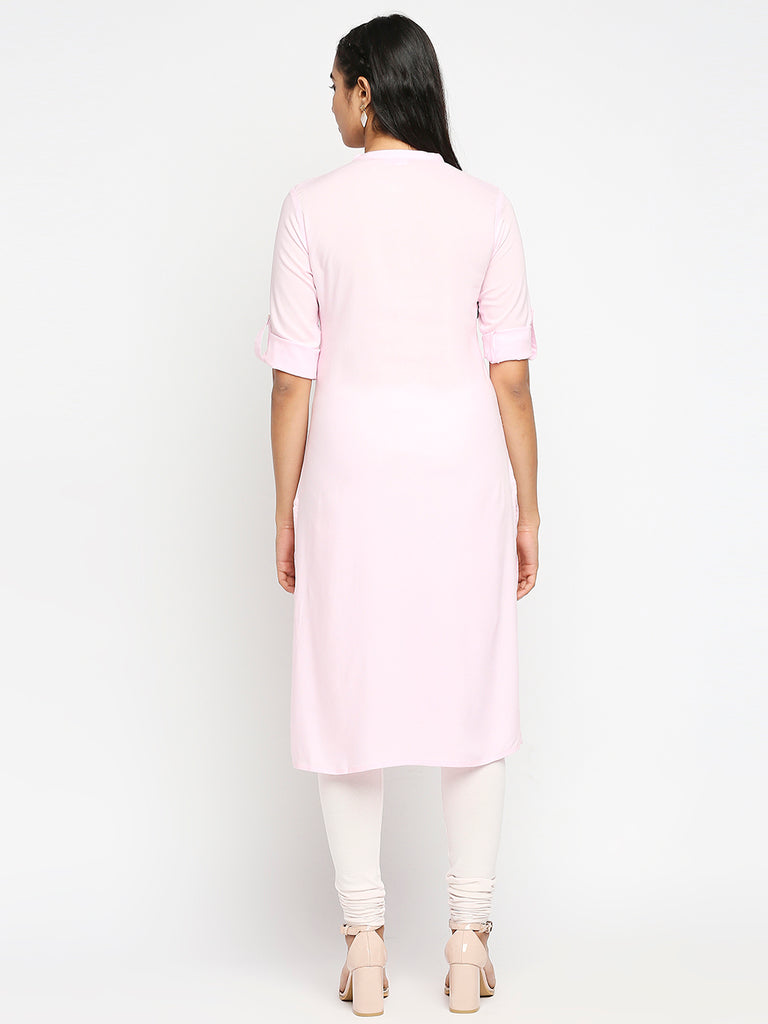 Women's Pink Rayon  Kurta