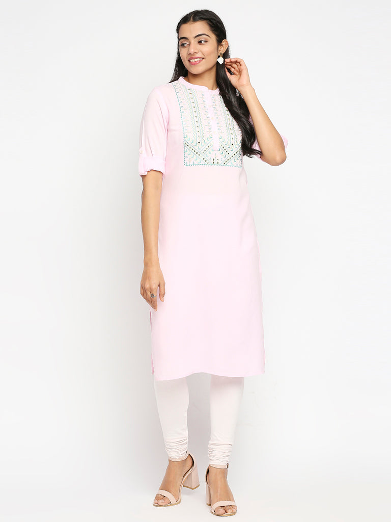 Women's Pink Rayon  Kurta