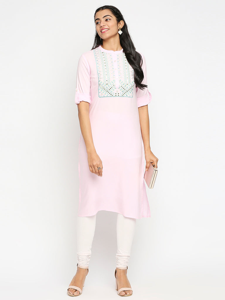 Women's Pink Rayon  Kurta