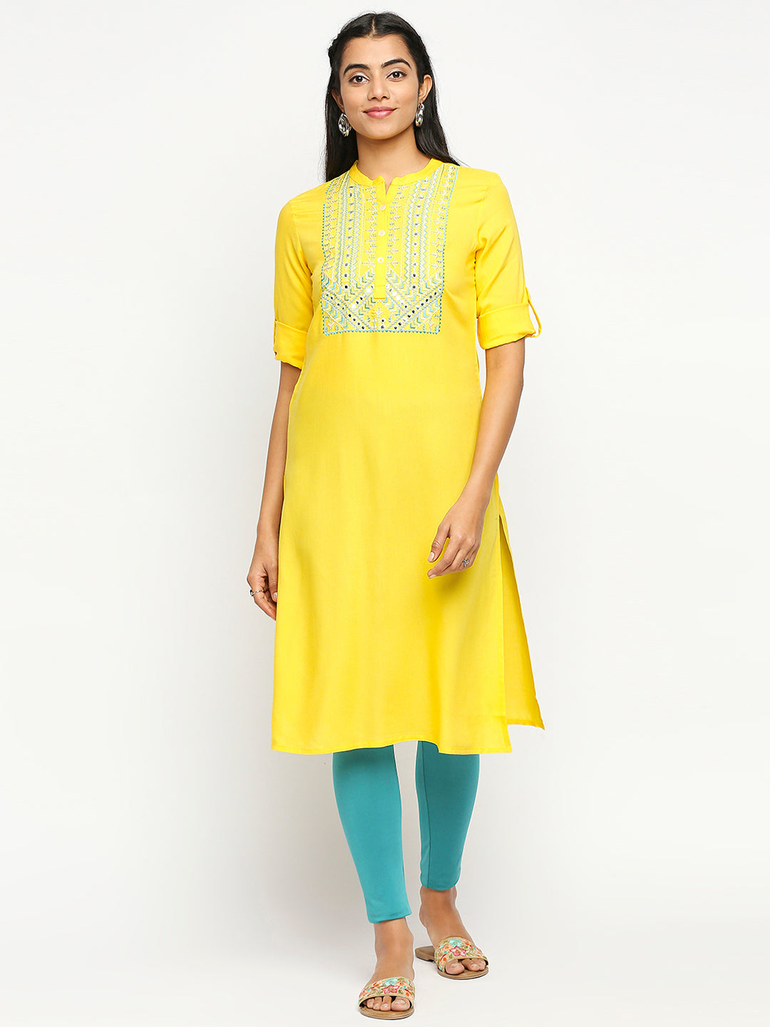 Women's Yellow Rayon  Kurta