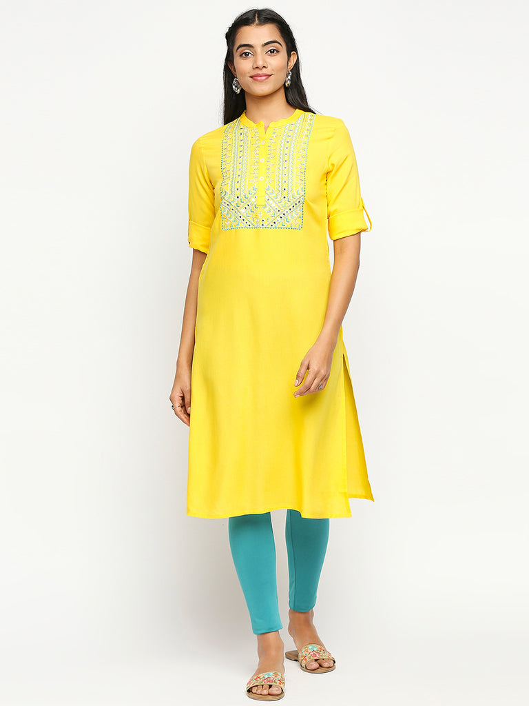 Women's Yellow Rayon  Kurta