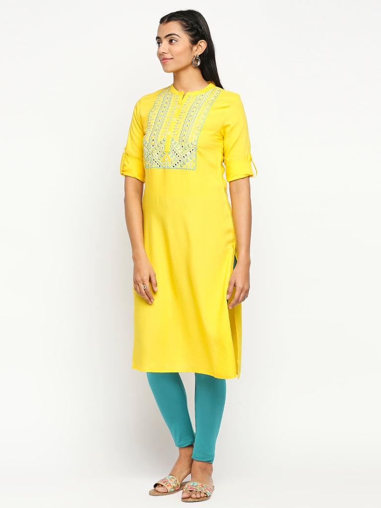 Women's Yellow Rayon  Kurta