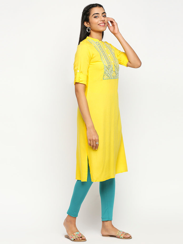 Women's Yellow Rayon  Kurta