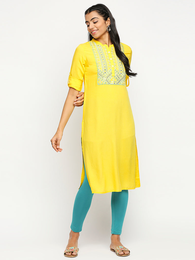 Women's Yellow Rayon  Kurta