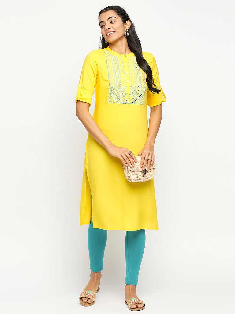 Women's Yellow Rayon  Kurta