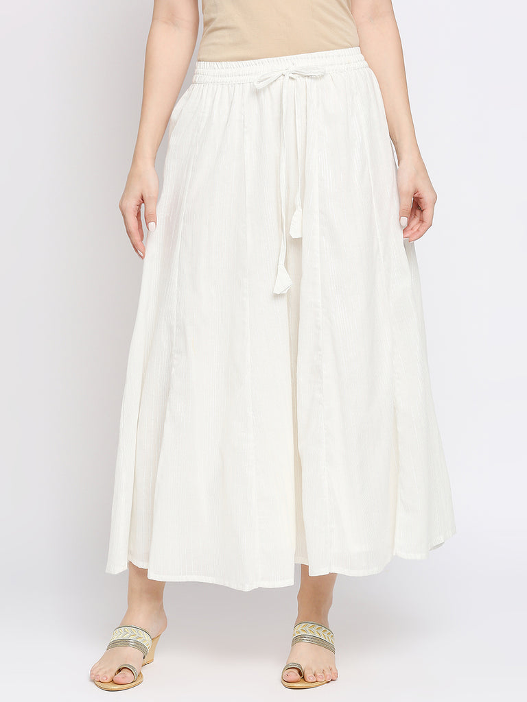 Women's Off White Cotton Blend Stripes Palazzo