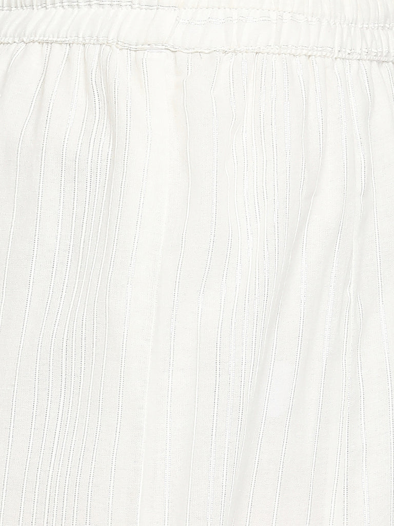 Women's Off White Cotton Blend Stripes Palazzo