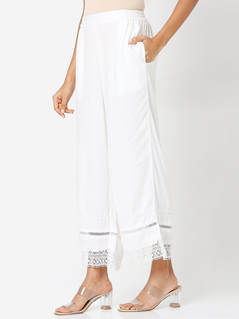 Women's Off White Rayon Solid Palazzo