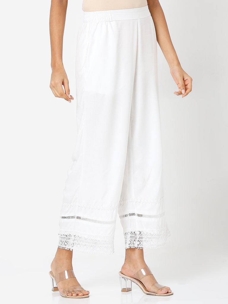 Women's Off White Rayon Solid Palazzo