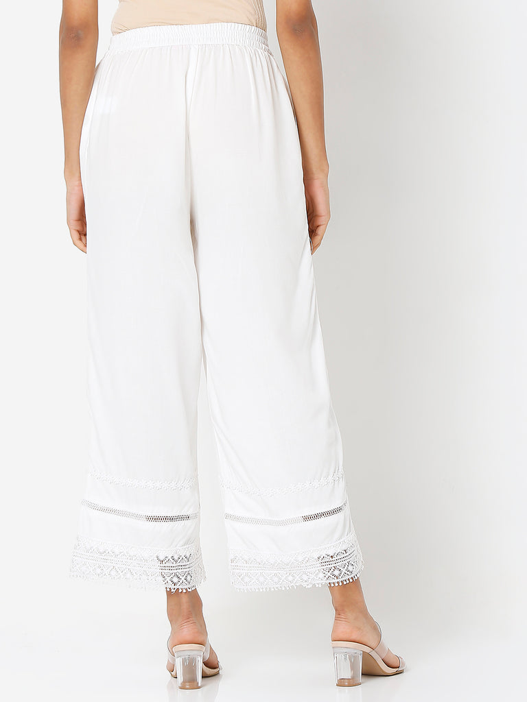 Women's Off White Rayon Solid Palazzo