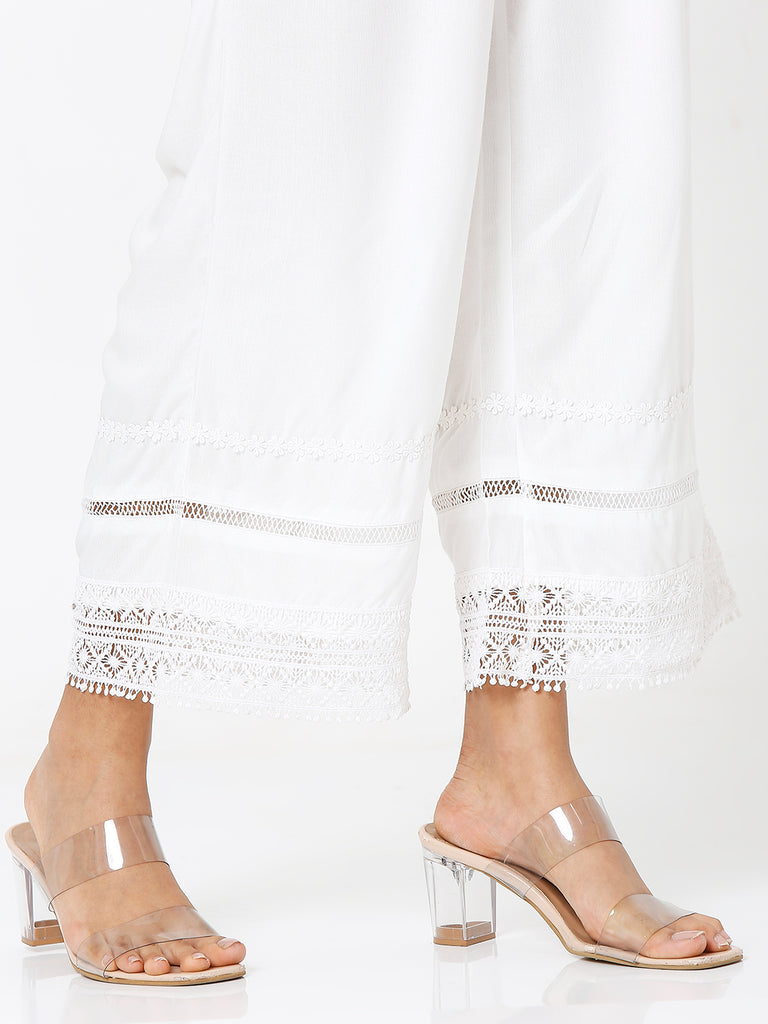 Women's Off White Rayon Solid Palazzo